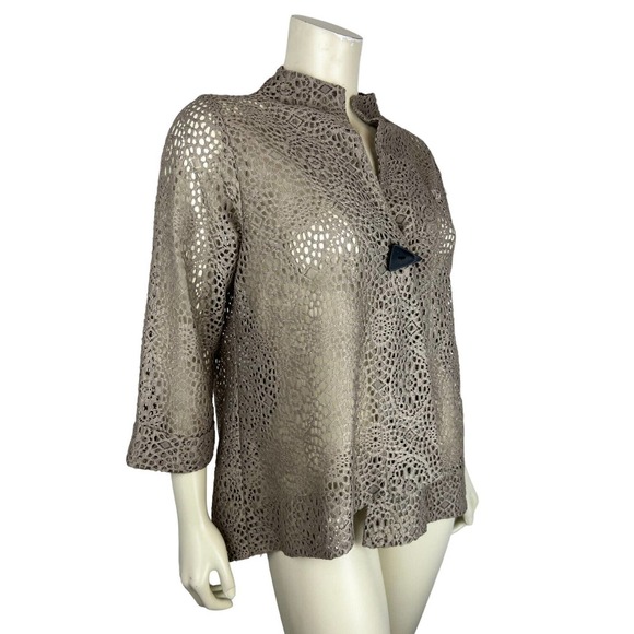 Comfy USA Open Knit Asymmetrical Jacket S Button Crotchet Sheer Fishnet Blazer - Picture 2 of 12